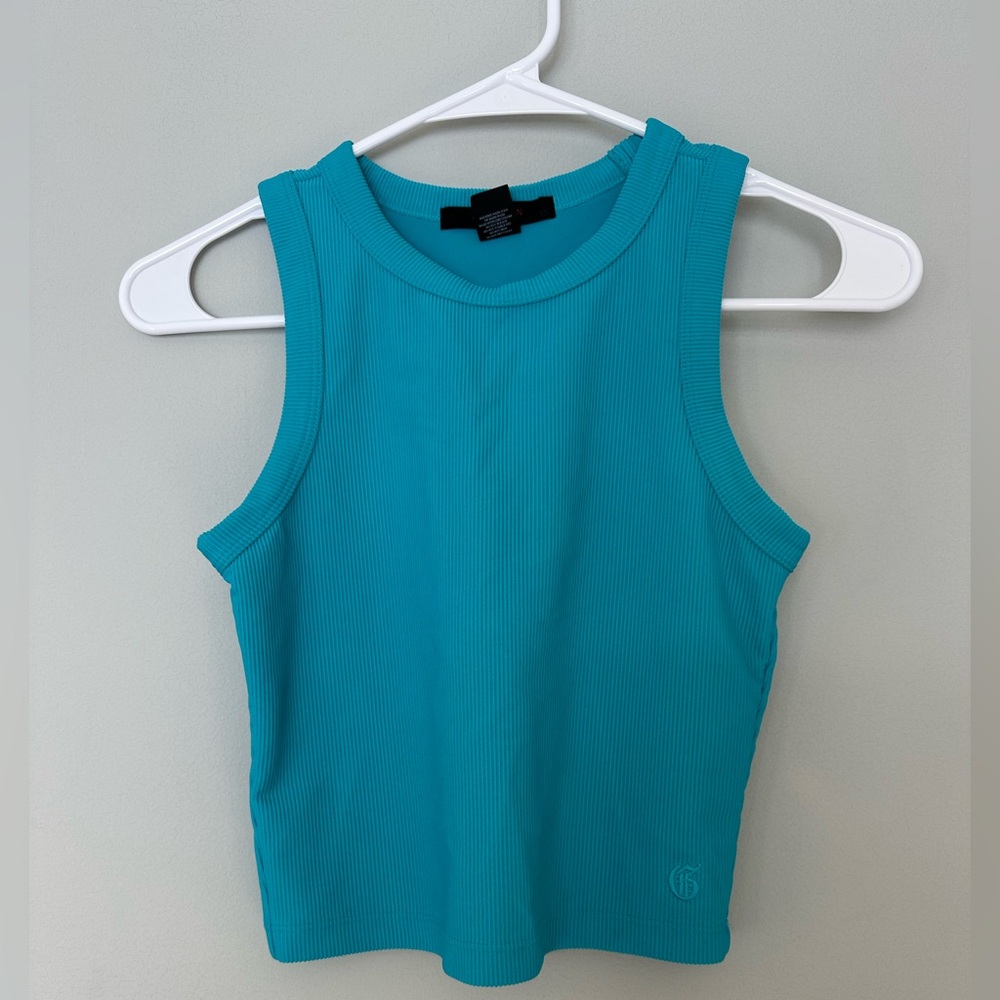 Greyson Teal Ribbed Tank Top, XS
